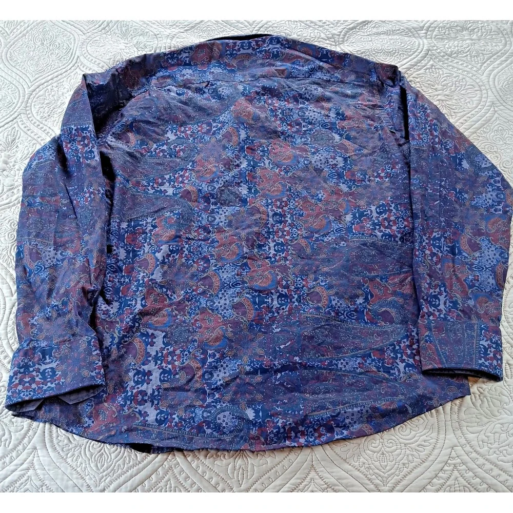Tallia Men's Large Vibrant Blue‎ Paisley Shirt 100% Cotton XL 17 1/2